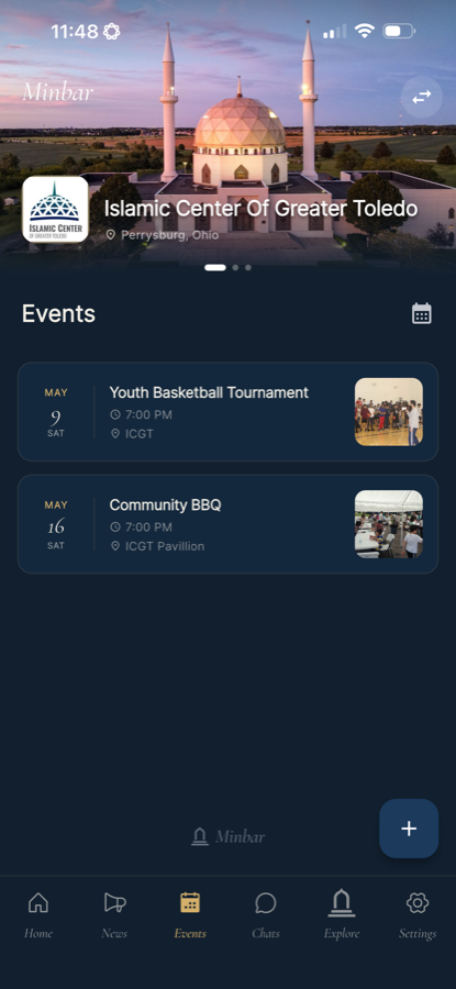 Admin mode in the Minbar app — Schedule event